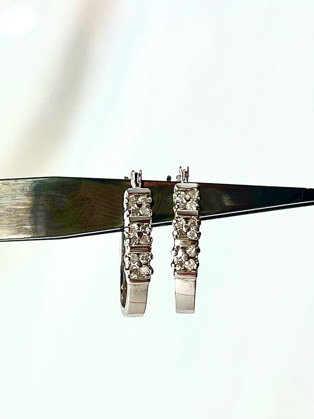 14K White Gold Diamond Hoop Earrings